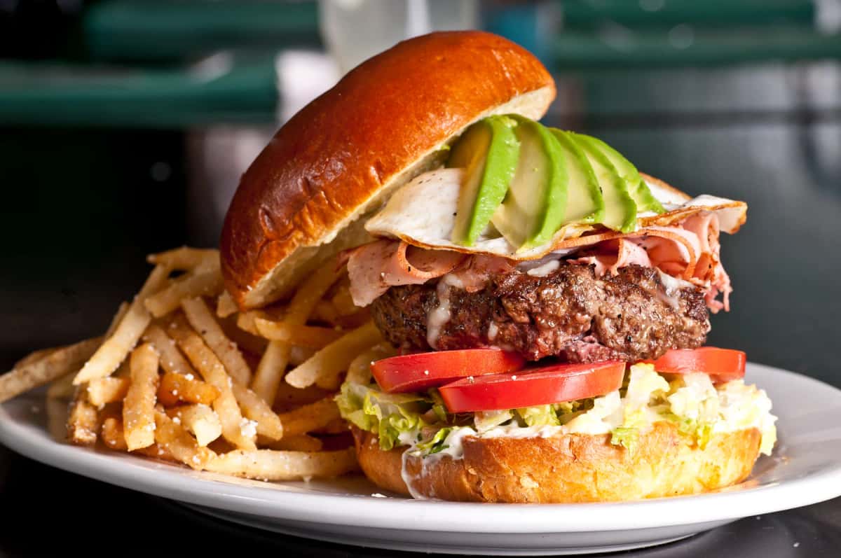 Baja Burger recipe served on a plate, by Hussong’s Cantina Henderson Baja Burger recipe served on a plate, by Hussong’s Cantina Henderson