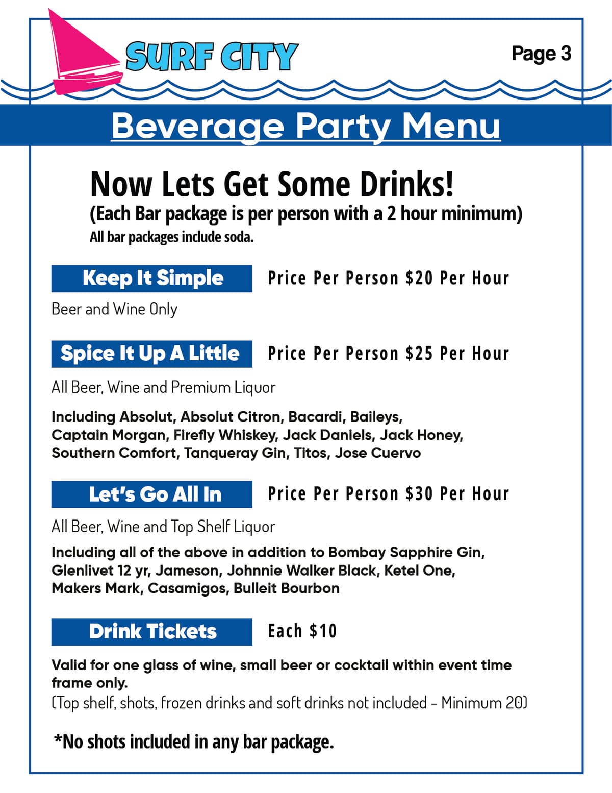 Surf City Drink Packages