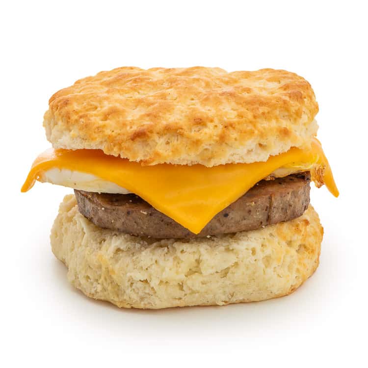 Sausage, Egg & Cheese recipe served on a plate, by Rise Southern Biscuits & Righteous Chicken Sausage, Egg & Cheese recipe served on a plate, by Rise Southern Biscuits & Righteous Chicken