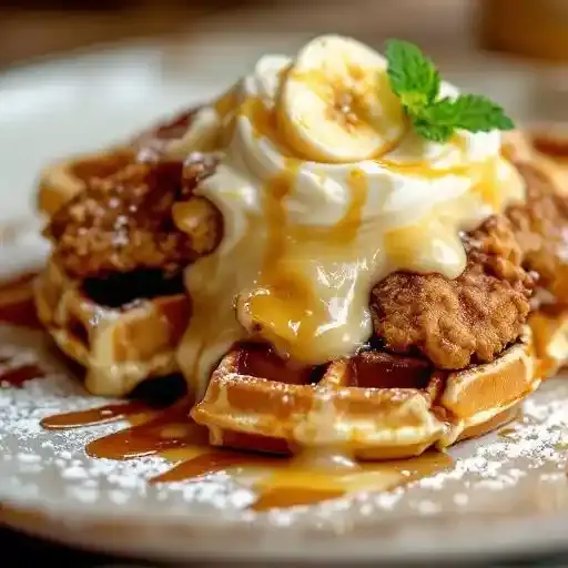 banana pudding creme brulee chicken & waffles