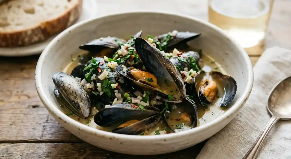 White Wine Garlic Mussels